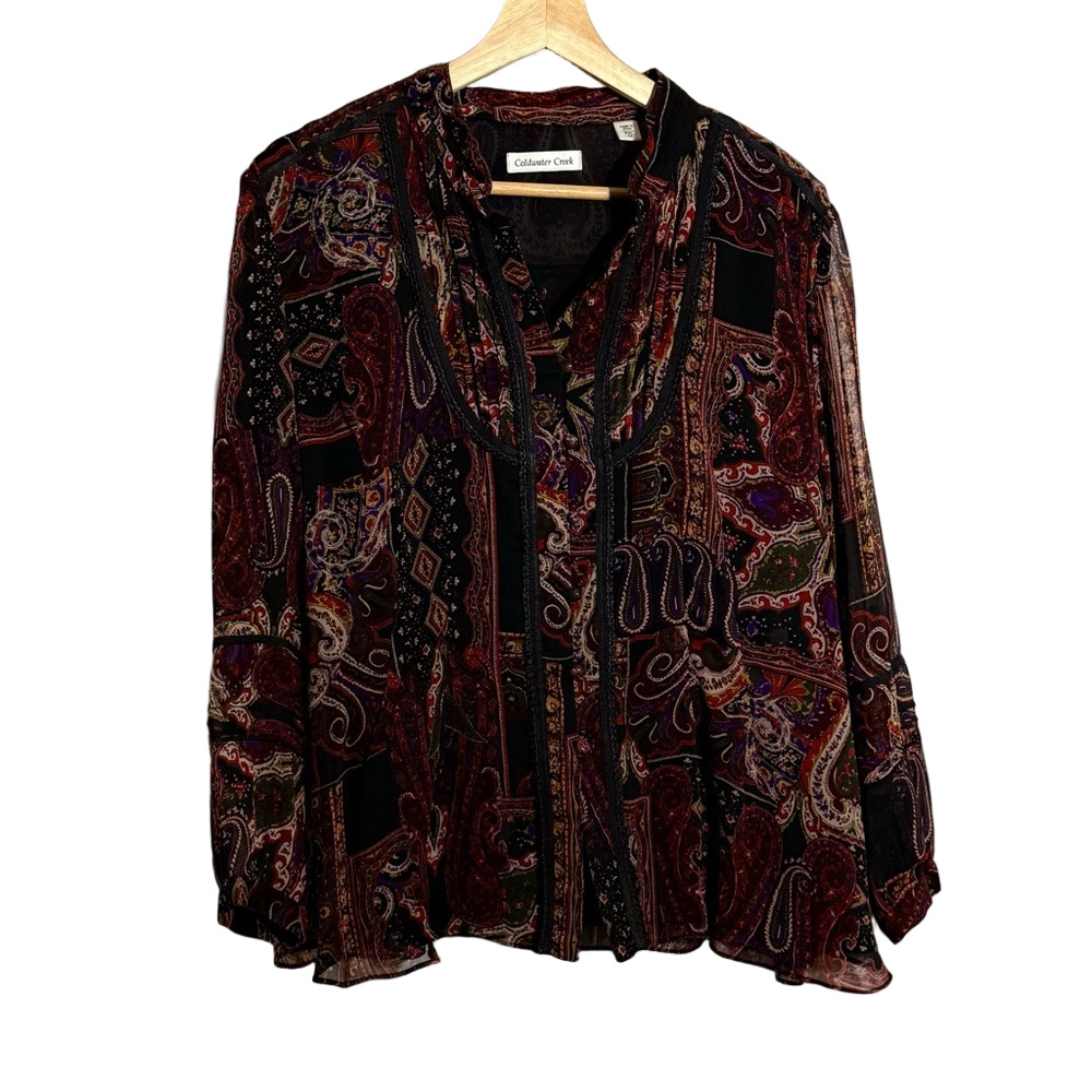 Coldwater Creek Red 3/4 Paisley Sleeve Graphic Blouse